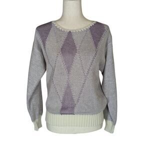 Vintage Jessica Scott Lightweight Geometric Purple and White Sweater Size S/M